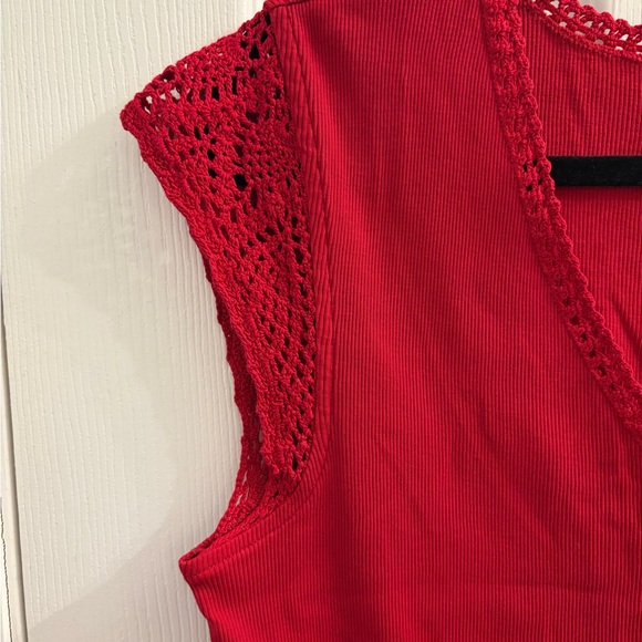 Ralph Lauren V-Neck Crochet Trim Sleeveless Tank Red Large - Picture 3 of 6